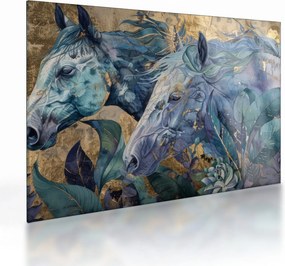 Obraz na szkle - Konie na złotym tle (70x50 cm)