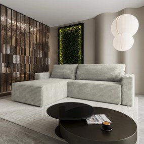 Masseno Narożnik CALTI z funkcją spania i pojemnikiem na pościel Narozniki L, Rozkładana sofa - Jasnoszary, TILIA 83