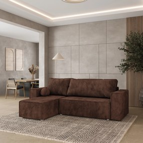 Masseno Narożnik RAVELO z funkcją spania i pojemnikiem na pościel Narozniki L, Rozkładana sofa - Brązowy, POSO 06