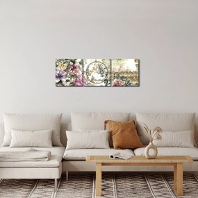 Obraz - Designerskie kwiaty (z zegarem) (90x30 cm)