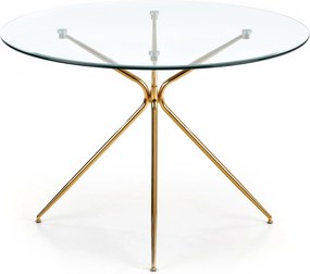 Szklany stół z okrągłym blatem na złotej podstawie Rondo