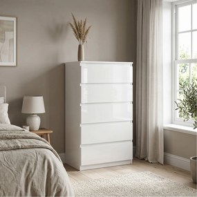Komoda NUDO 70 cm do Salonu Sypialni 5 Szuflad Biały