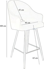 Hoker Velvet krzesło barowe tkanina Welur podstawa metalowa : Kolor nogi - Czarna stożek, Kolor tkaniny - VELVET - BL75, Typ siedziska - Siedzisko stałe