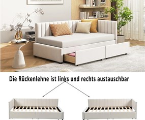 Łóżko tapicerowane 90 x 200 cm - Sofa z funkcją spania z 2 szufladami - Aksamit - Beż
