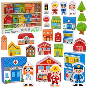 Tooky toy drewniany zestaw budynków i figurek miasto