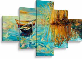 Obraz - Jezioro z łodziami (125x70 cm)