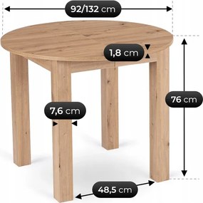 Stół Okrągły Rozkładany HARRY 92-132 cm Dąb Artisan Skandynawski