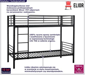 Czarne metalowe łóżko piętrowe młodzieżowe 90x200 D2-D21