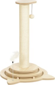 PawHut Drapak dla Kotów, 69 cm, Słup z Sizalu, Tor z Kulkami, Zabawka, Design 4-w-1, Kremowy