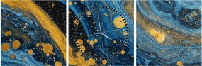 Obraz - Niebieska abstrakcja ze złotem (z zegarem) (90x30 cm)