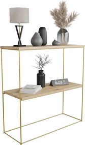 Konsola na metalowym stelażu dąb artisan + złoty N2-L19