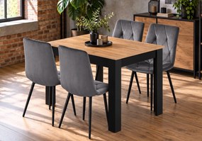 Zestaw jadalniany stół dąb craft 120x80 cm i 4 szare krzesła welurowe Selfos 033