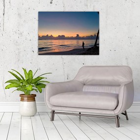 Obraz na szkle - kobieta na plaży (70x50 cm)