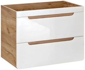 Szafka łazienkowa wisząca pod umywalkę w kolorze naturalnym i białym – 80 cm – ARUBA