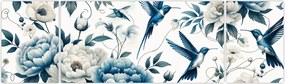 Obraz - Kolibry z kwiatami (170x50 cm)