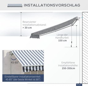 Outsunny markiza markiza przegubowa korbka ręczna balkon 2,95 x 2,45 m aluminiowy szary biały