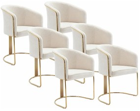 Zestaw 6 krzeseł z podłokietnikami z tkaniny bouclette i metalu - Biały i złoty - JOSETHE marki Pascal Morabito