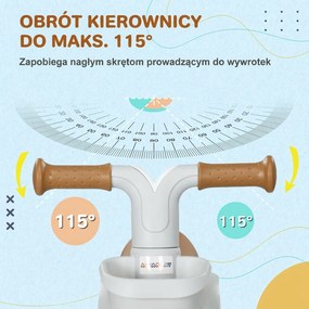 AIYAPLAY Rower biegowy, regulowane siedzisko, ciche koła, dla dzieci 1-3 lata, do 20 kg, Brązowy/Biały