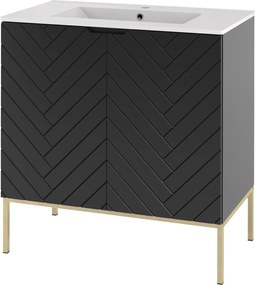 Szafka z umywalką wpuszczaną Aspen 08 czarny/złoty, 80 cm - zestaw 3