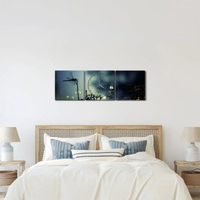 Obraz - Ważka w błyszczącej nocy (z zegarem) (90x30 cm)