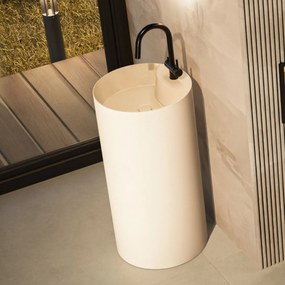 Umywalka z konglomeratu wolnostojąca okrągła beżowa matowa 87 x 44 cm KALMI BEIGE MATT z otworem na baterię : Podłączenie syfonu - Do podłogi