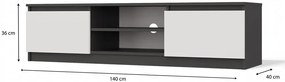 Nowoczesna szafka RTV antracyt + biały Amida 3X 140 cm
