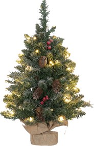 HOMCOM Sztuczna choinka, 86 gałązek, 50 ciepłobiałych LED, szronione końcówki, ognioodporna, 0,6 m | Aosom PL