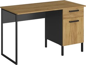 Industrialne biurko z szufladą i półką dąb craft złoty A7-T41