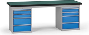 Stół warsztatowy G8, 2100 x 750 x 800 mm, 2x kontener, 8x szuflada, niebieski
