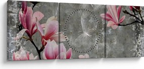 Obraz z kwiatami (z zegarem) (90x30 cm)