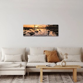 Obraz powierzchni wody o zachodzie słońca (z zegarem) (90x30 cm)