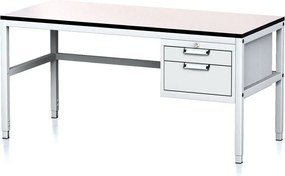 Stół warsztatowy MECHANIC II, 1600 x 700 x 745-985 mm, 2 kontenery szufladowe, szary