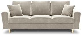 Beżowa aksamitna rozkładana/ze schowkiem sofa 235 cm Kyoto – Cosmopolitan Design