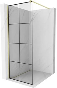 Mexen Kioto ścianka prysznicowa Walk-in 90 x 200 cm, czarny wzór 8 mm, złota szczotkowana - 800-090-101-55-77
