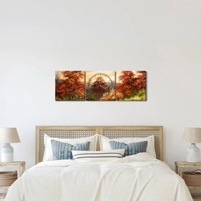 Obraz rzeki w jesiennym krajobrazie, obraz olejny (z zegarem) (90x30 cm)