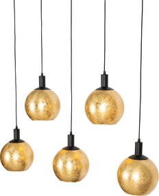 Designerska lampa wisząca czarna ze złotym szkłem 5-świateł - Bert