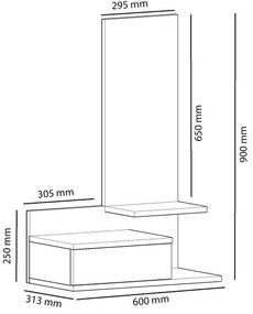 Półka ścienna z lustrem Rozella Oak and Anthracite