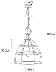 Przemysłowa lampa wisząca ciemnoszara z drewnem 47 cm - ArthurPrzemysłowy Oswietlenie wewnetrzne