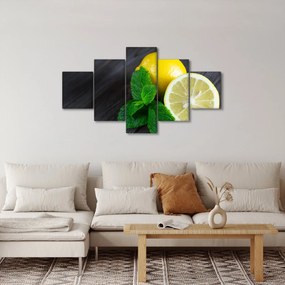 Obraz cytryn i mięty na stole (125x70 cm)
