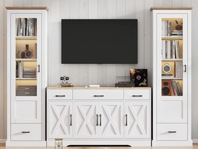 Zestaw salonowy: 2 nowoczesne witryny LED i 1 nowoczesny biały bufet - Biały