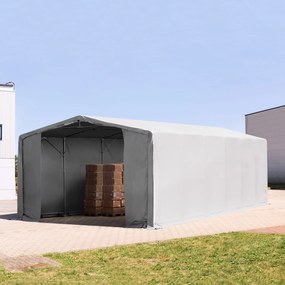 TOOLPORT 8x12m Hala namiotowa - 4,0 m wysokość ścian bocznych z bramą na zamek błyskawiczny, PVC 850, szary, ze statyką (podłoże gruntowe) - (93945)