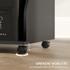 HOMCOM Biurko Komputerowe na Kółkach, z Miejscem na Przechowywanie, 80 x 48 x 75 cm, Czarne