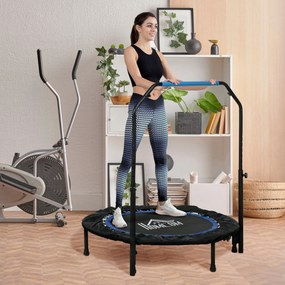 HOMCOM Trampolina fitness, składana, z regulowanym uchwytem, Ø102x123H cm, do 100 kg, Czarna/Niebieska