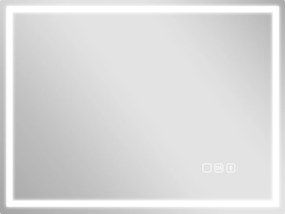 HOMCOM Lustro łazienkowe LED z funkcją przeciw zaparowaniu, 3 regulowane kolory światła, zegar, 600 x 800 mm, Srebrne