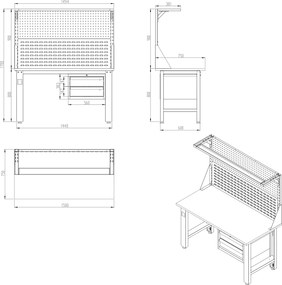 Stół warsztatowy z tablicą perforowaną Logan 150x75x170 cm antracyt/czerwony