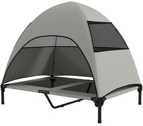 PawHut Outdoorowa Leżanka dla Psów z Daszkiem, Podwyższone Łóżko dla Dużych Psów, 106 x 76 x 99 cm, Jasnoszary