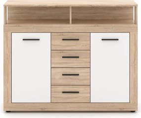 Komoda Dwudrzwiowa z Szufladami BLAGO MIDI B 119,5 cm Dąb Sonoma/Biały Nowoczesna