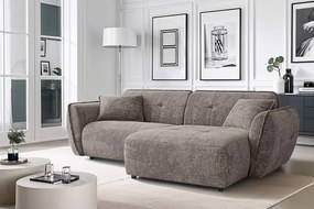 Szarobrązowy narożnik z tkaniny szenilowej (prawostronny/z szezlongiem) Nelia – Ropez