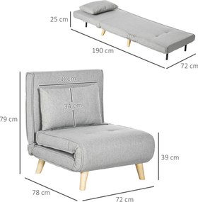 HOMCOM Fotel Rozkładany, 6-stopniowa Regulacja Oparcia, Wygląd Lnu, do 150 kg, Jasnoszary