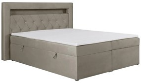 Zestaw do sypialni ozdobny zagłówek z oświetleniem LED + stelaże ze skrzynią + materace + nakładka na materac - 160 x 200 cm - Welur - Taupe - ORANA marki YSMÉE